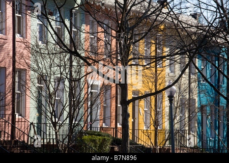 Bunten Reihenhäuser Georgetown, Washington D.C. Stockfoto