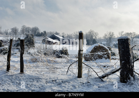 Im mittleren Westen Farm nach Eissturm im Harrison County Indiana in Schnee und Eis bedeckt Stockfoto