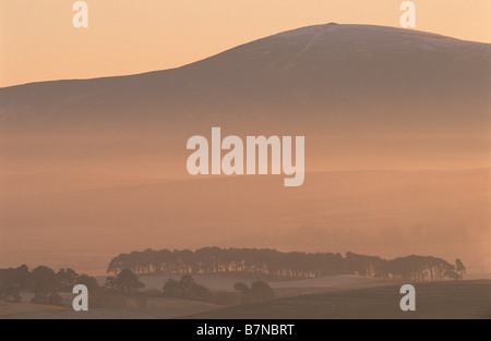 Tinto Hill an einem sehr kalten Winter-Nachmittag, Dämmerung, South Lanarkshire, Schottland. Stockfoto