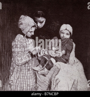 Das Stricken Lektion aus der Radierung von W Lee Hankey aus dem Buch Prinzessin Marie José s Kinder s veröffentlichte Buch 1916 Stockfoto