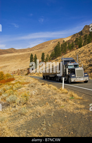 Lkw-schleppen produzieren im Yakima River Canyon In den USA Herbst Central Washington State Stockfoto