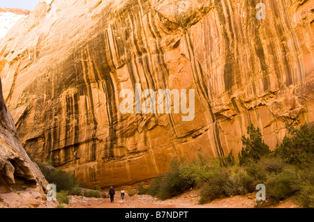 zwei Wanderer auf dem Grand Wash Trail in Capital Reef Nationalpark Stockfoto