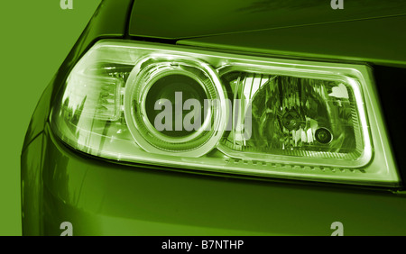 Makro-Bild eines grünen Autos Stockfoto