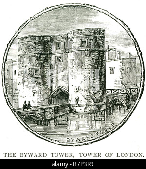 ByWard Tower London Schloss Gefängnis Festung Brücke Fluss Graben ihrer Majestät königlichen Palast und Festung, häufiger bekannt ein Stockfoto