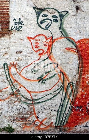 Graffiti an einer Seitenstraße Wand, Granada, Spanien Stockfoto
