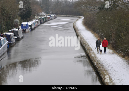 Grand Union Canal im Winter, Hatton, Warwickshire, England, UK Stockfoto