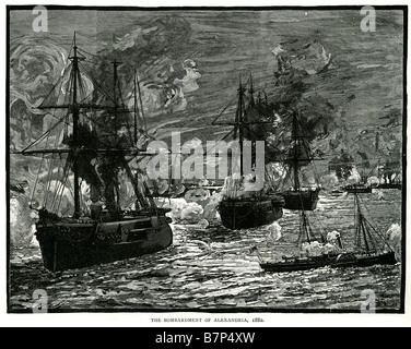 Bombardement Alexandria 1882 Cannon Blast Schuss Dampf Segeln Mast Segeln Krieg Ball Feuer Waffe Tod macht Kampf die Bombardierung von Stockfoto