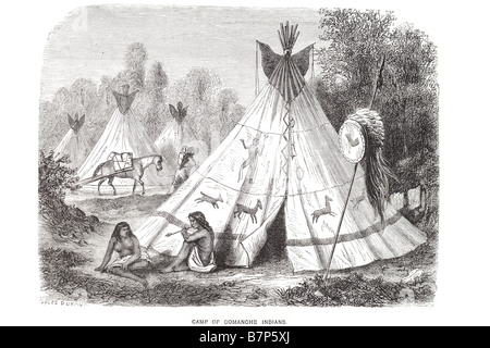 Camp Comanche Comancheria Indianer indianische TP Perücke Wam Kunst Waffe zu Hause Siedlung Arme Ornamente Utensilien Pferd Reisen sle Stockfoto