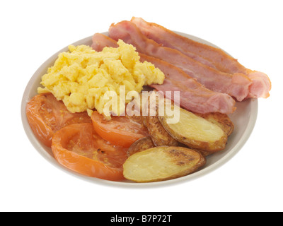 Warmes Frühstück Speck und Rührei Stockfoto