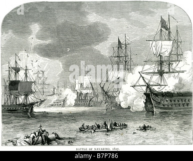 Navarino 1827 Schlacht griechischen Navarino Bay Unabhängigkeitskrieg Schiff Flotte Meer Wasser anrichten Segeln Segeln marine navy maritime Marine v Stockfoto