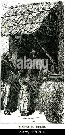 Delhi Glas Arbeiter Straßen traditionelle Kleidung verkaufen auch genannt Dilli ist die zweitgrößte Metropole Delhi Shop Stockfoto