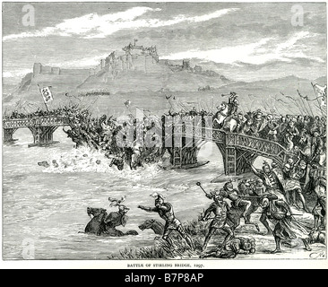 Schlacht Stirling Bridge 1297 Andrew Moray William Wallace Fluss überqueren Wasser Soldat kämpfen Schlacht Krieg Angriff Tod Belagerung Stockfoto