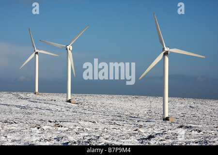 Windkraftanlagen im Winter Ovenden Moor Windpark Stockfoto