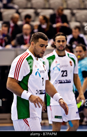 Ungarischen Handballer Gyula Gal (L) und Nikola Eklemovic (R) Stockfoto