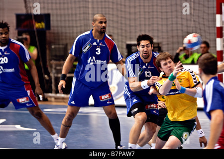 Handball Weltmeisterschaft der Herren 2009 in Kroatien. Übereinstimmen Sie, Frankreich und Australien. Stockfoto