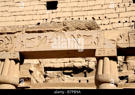 Detail des Schnitzens im Tempel von Luxor in Ägypten Stockfoto