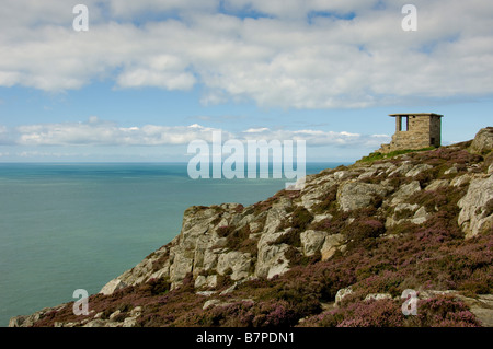 Steinschutzgebiet auf den felsigen Klippen von South Stack mit Blick über die Irische See. Heilige Insel, Anglesey. UK Stockfoto