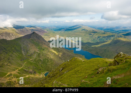 Llyn Sheetrim Reservoir-Blick vom Gipfel des Mount Snowdon Wales Stockfoto