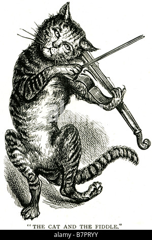 Katze-Geige tanzen Violine Tier Kinderreim Hey Diddle Diddle (auch Hi Diddle Diddle), die Katze und die Geige oder die Kuh Jum Stockfoto