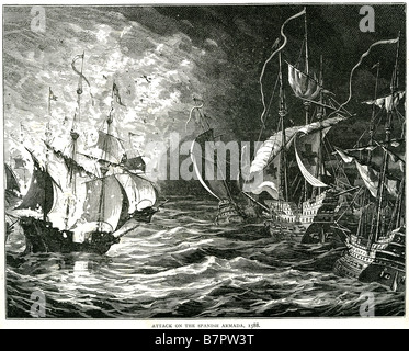 Angriff auf die spanische Armada 1588 die spanische Armada (Spanisch: Grande y Felicísima Armada, "Große und sehr glücklich Navy" oder Ar Stockfoto