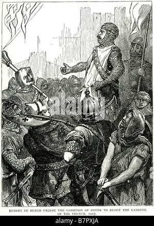 Hubert Burgh drängen Garnison Dover widerstehen Landung Französisch 1217 Soldaten Krieg Invasion sprechen Masse Stockfoto