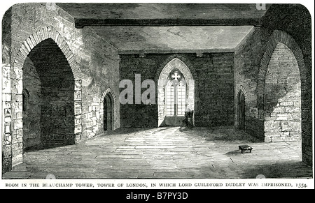 Zimmer Beauchamp Tower London Herrn Guildford Dudley inhaftiert 1554 (1536-12. Februar 1554) war der Mann von Lady Jane Grey Stockfoto