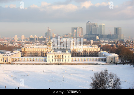 Landschaftsblick auf Greenwich und Docklands von London, UK Stockfoto