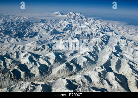 Luftaufnahme des Mt. McKinley und die Alaska Range im Winter, Denali-Nationalpark, Alaska Stockfoto