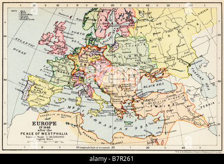 Karte von Europa nach dem Frieden von Westfalen 1648 Stockfoto