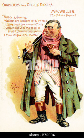 Pickwick Papers Sam Weller Postkarte Illustration von Kyd der Figur aus dem Roman von Charles Dickens Stockfoto