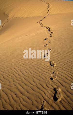 Linie der Fußspuren im Sand Dünen Maspalomas Gran Canaria Spanien Stockfoto