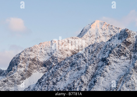 Alpenglühen auf Kantate Peak Chugach Mountains Alaska Stockfoto