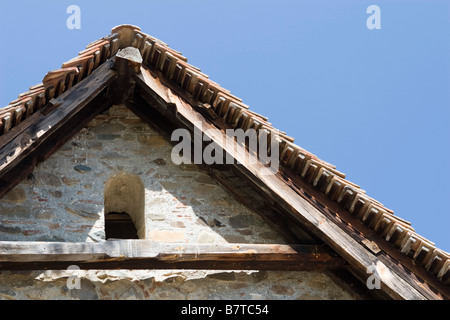 Assinou Kirche, Troodos-Gebirge. Fresken aus dem 12. Jahrhundert und späteren Perioden sind die schönsten byzantinischen Wandmalereien in Zypern. Stockfoto