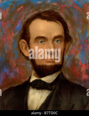 Portrait von Abraham Lincoln auf farbigen Hintergrund gemalt Stockfoto