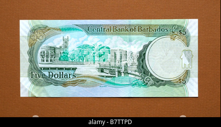 Barbados 5 fünf-Dollar-Banknote Stockfoto