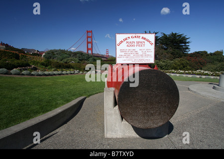 Anzeige von Tragseil Bau der Golden Gate Bridge in San Francisco, Kalifornien Stockfoto