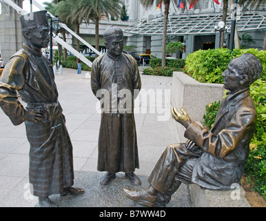 Die Fluss-Händler von AW Tee lange Bildhauer Statue Skulptur Singapur River Zentrum von Chinatown CBD Stockfoto