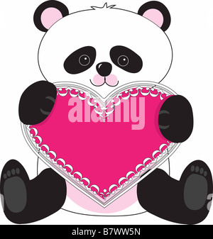 Einen niedlichen Panda ein Spitzen rosa Herz in seinen Pfoten halten Stockfoto