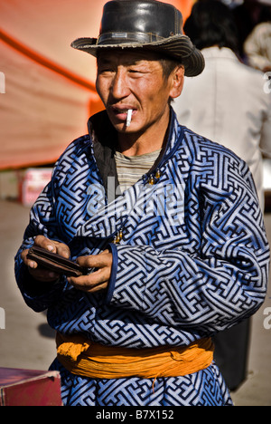 Alten Mongolen gekleidet in traditioneller Weise Ulan-Bator Mongolei Stockfoto