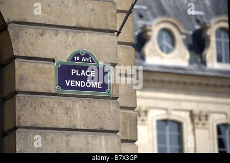 Straßenschild, Place Vendome, Paris, Frankreich Stockfoto