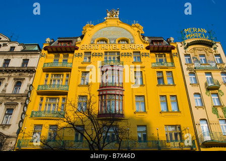 Art-Deco-Stil Grand Hotel Evropa entlang Vaclavske Namesti Platz in Prag Tschechische Republik Europa Stockfoto