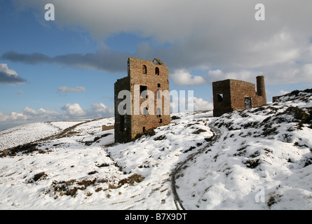 Schneebedeckte Wheal Coates, St. Agnes, Cornwall, UK Stockfoto