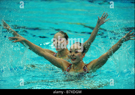 Jiang Wenwen Jiang Tingting CHN synchronisiert 18. August 2008 schwimmen während Peking 2008 Sommer Olympiade Duett Technical Routine Vorrunde im National Aquatics Center Wasser Cube Beijing China Foto von Jun Tsukida AFLO SPORT 0003 Stockfoto