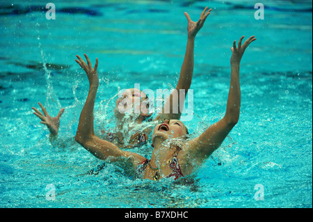 Jiang Wenwen Jiang Tingting CHN synchronisiert 18. August 2008 schwimmen während Peking 2008 Sommer Olympiade Duett Technical Routine Vorrunde im National Aquatics Center Wasser Cube Beijing China Foto von Jun Tsukida AFLO SPORT 0003 Stockfoto