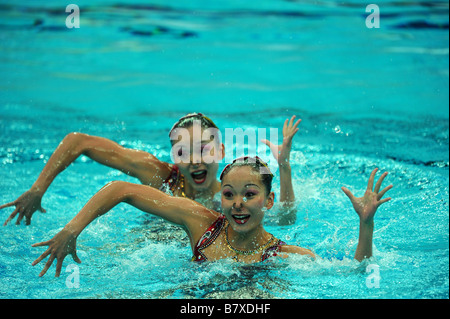 Jiang Wenwen Jiang Tingting CHN synchronisiert 18. August 2008 schwimmen während Peking 2008 Sommer Olympiade Duett Technical Routine Vorrunde im National Aquatics Center Wasser Cube Beijing China Foto von Jun Tsukida AFLO SPORT 0003 Stockfoto