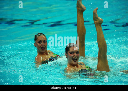 Gemma Mengual Andrea Fuentes ESP 18. August 2008 Synchronschwimmen während Peking 2008 Sommer Olympiade Duett Technical Routine Vorrunde im National Aquatics Center Wasser Cube Beijing China Foto von Jun Tsukida AFLO SPORT 0003 Stockfoto