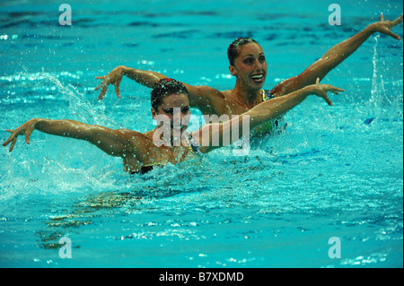 Gemma Mengual Andrea Fuentes ESP 18. August 2008 Synchronschwimmen während Peking 2008 Sommer Olympiade Duett Technical Routine Vorrunde im National Aquatics Center Wasser Cube Beijing China Foto von Jun Tsukida AFLO SPORT 0003 Stockfoto