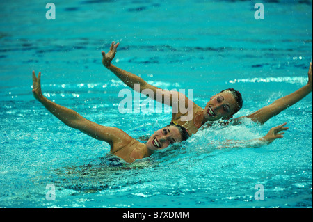 Gemma Mengual Andrea Fuentes ESP 18. August 2008 Synchronschwimmen während Peking 2008 Sommer Olympiade Duett Technical Routine Vorrunde im National Aquatics Center Wasser Cube Beijing China Foto von Jun Tsukida AFLO SPORT 0003 Stockfoto