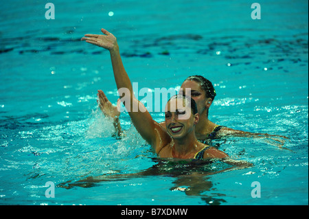 Gemma Mengual Andrea Fuentes ESP 18. August 2008 Synchronschwimmen während Peking 2008 Sommer Olympiade Duett Technical Routine Vorrunde im National Aquatics Center Wasser Cube Beijing China Foto von Jun Tsukida AFLO SPORT 0003 Stockfoto