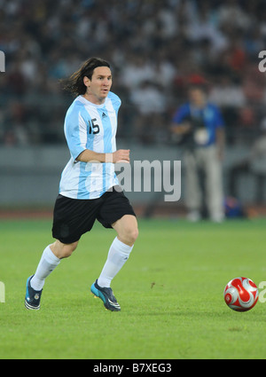 Lionel Messi ARG 19. August 2008 Fußball Beijing 2008 Olympische Spiele Herren Fußball Halbfinalspiel zwischen Argentinien und Brasilien Stockfoto